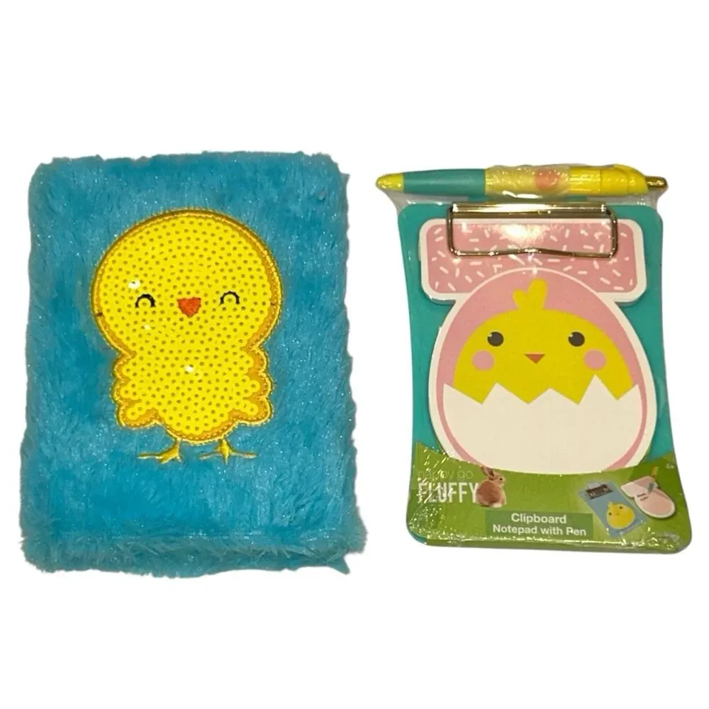 2x Happy Go Fluffy Easter Chick Notebook and Clipboard with Pen